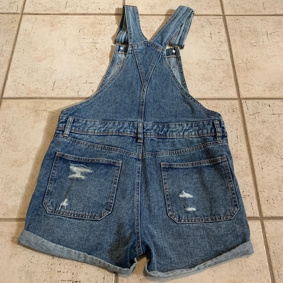 Bluenotes Distressed Denim Short Overalls M/M Medium Blue Jean Shortalls - Picture 2 of 8